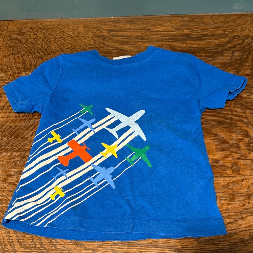 Hanna Andersson Royal Blue Tee with Colorful Airplane Graphic